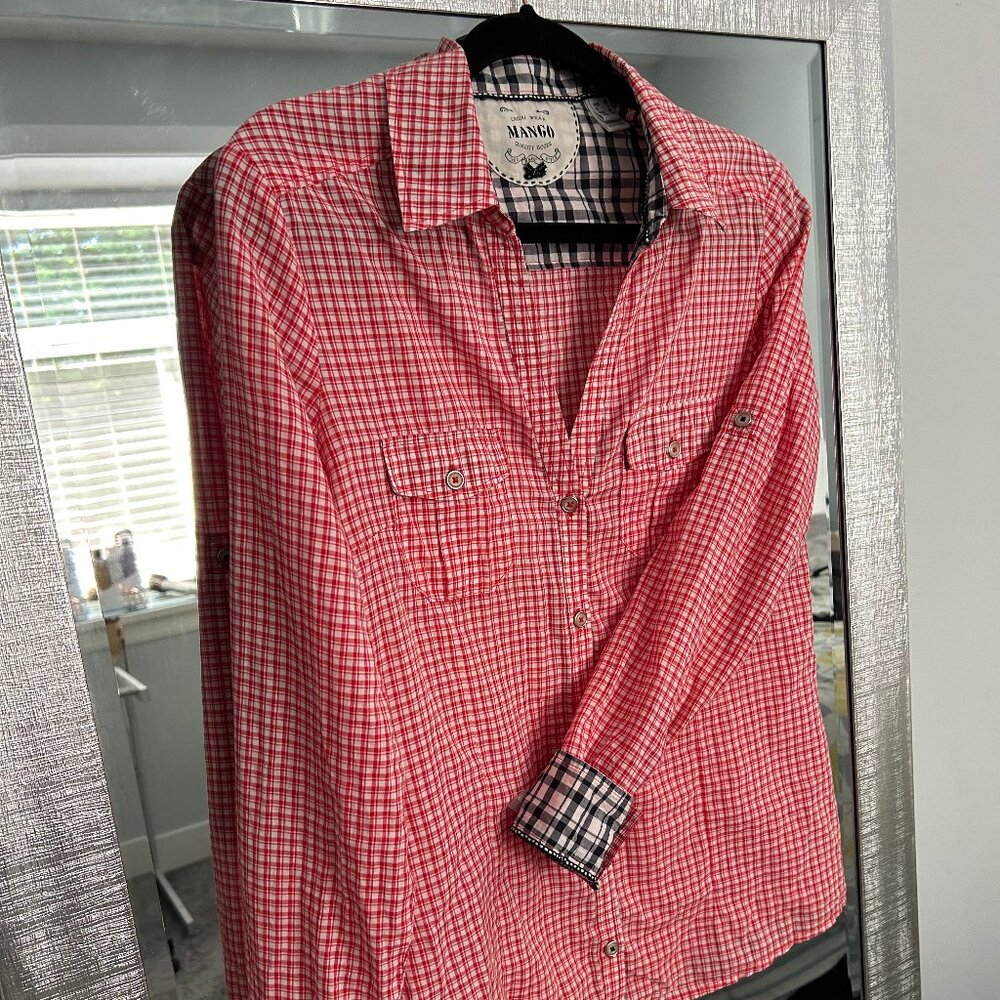 MANGO Women's Shirt Cotton Red Checkered